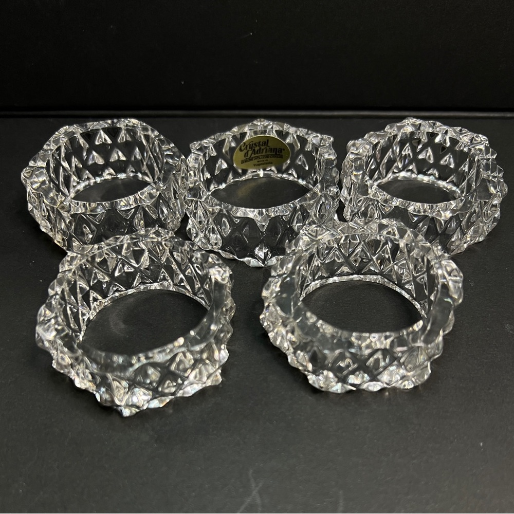 Vintage Yugoslavian Crystal d’ Adriana 24% Lead Crystal Napkin Rings Set of 5